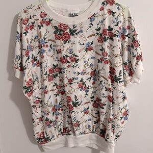 Vintage Floral Short Sleeve Sweatshirt XL
